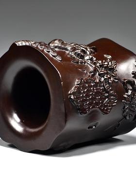 黑檀木雕老GG01562室鼠笔筒意工艺品刻书房办公室书桌画新中式笔