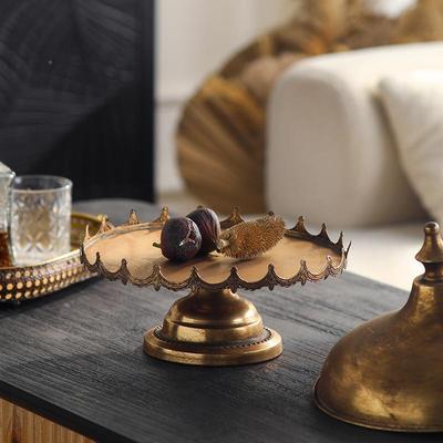 波西米风铁艺件水果托盘茶桌果盘装饰品金属摆亚盖子88265甜点带