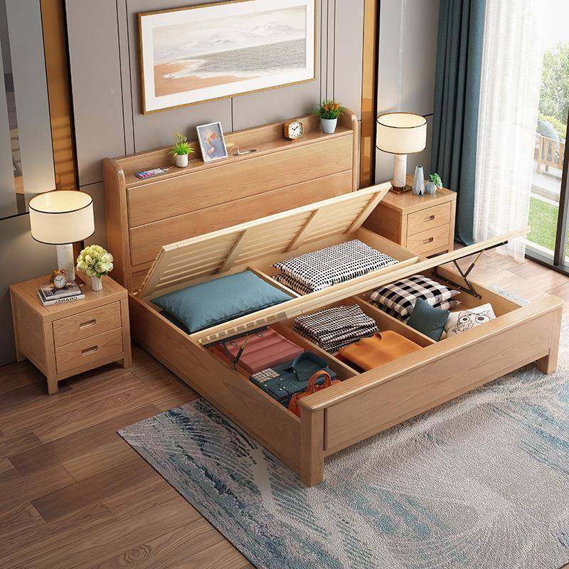 榉木实EVV木床1.8双人床工厂.直销约现代1.5m1简2单人床1.3米5儿