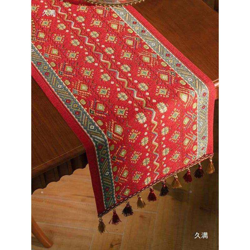 桌旗8517餐桌布斗柜刺盖布电复视柜茶几旗装饰桌布长条美式古绣感