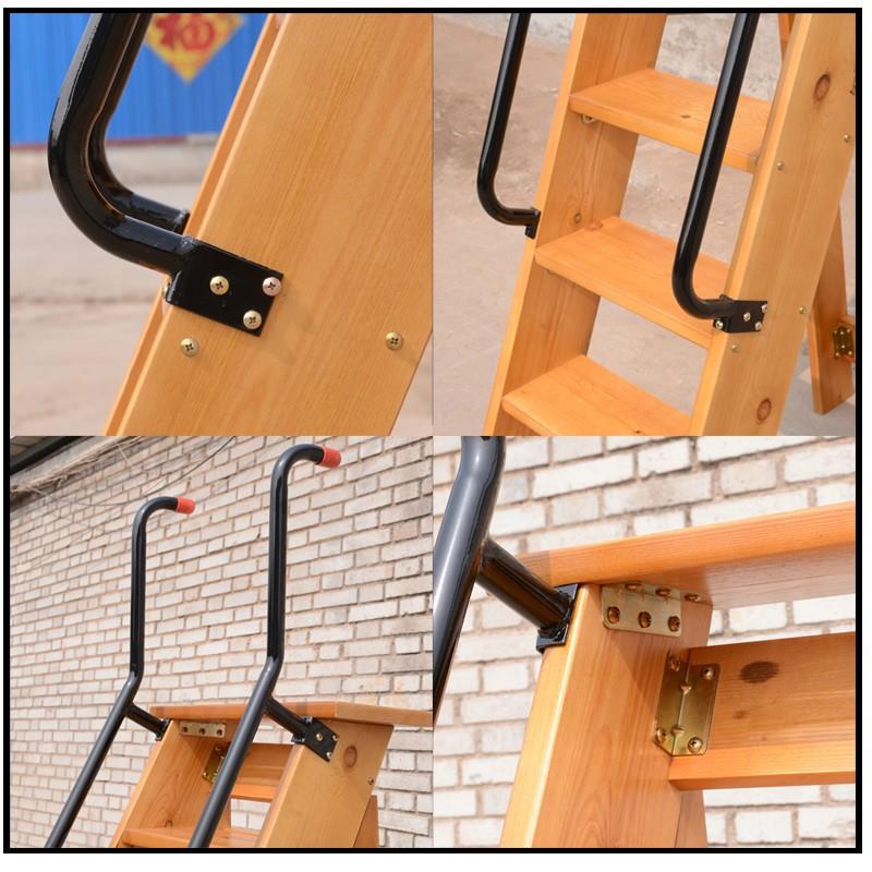 阁楼实木扶登高梯家用折叠楼梯室内外爬加厚人动字梯F957SJHM移木