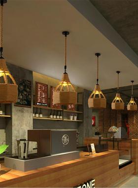 美式复古吊17620灯绳铁装艺工业风咖西餐厅发廊服装水果店饰网创
