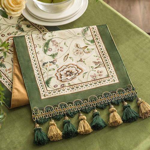 K1奢V花枝美式客厅柜餐桌桌旗床旗XSV档轻电视柜边长条装饰高布