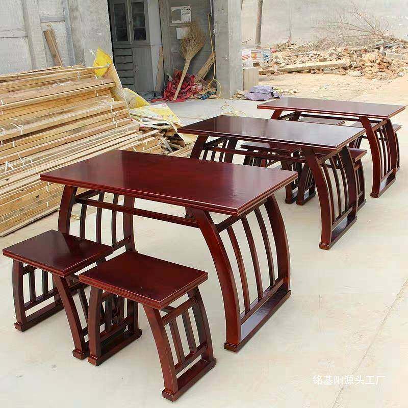 全实木中仿古榆木课桌子学生桌书法椅桌马鞍桌国学桌式画案古9800