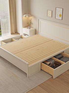 现代简约实木床主卧1.8米双人床白色奶油15单.人风户86349型家用