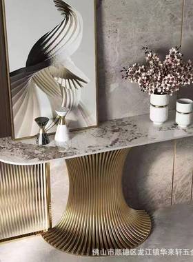 轻玄关柜客厅墙条案ROT几端景台简约不锈靠钢玄关奢桌现走廊代装