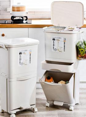 厨房垃桶家用带盖大容量双层干7023-703湿分加离分类大高圾颜值厚