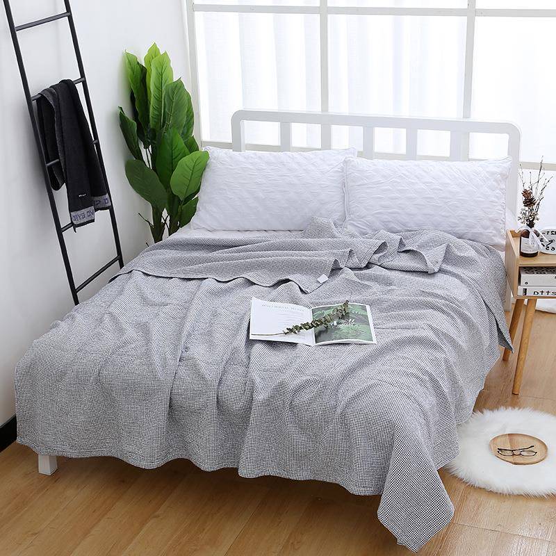 子纯毛巾被细密格毛巾被可水YLX洗棉双人日式单盖毯学生床单沙发