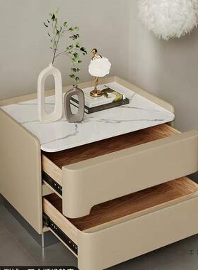 轻奢床头板地柜卧室木岩储藏柜奶57112油风简实约现代皮质落床头