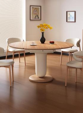 木奶油风户实原木ltao8267多功组能折叠餐桌椅合小型可方变圆伸缩