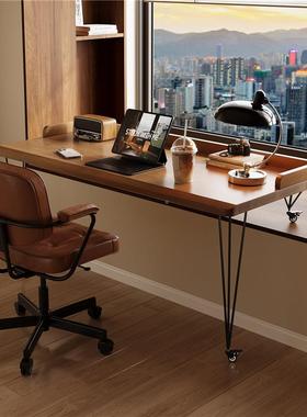 全电实木飘窗书桌可高移动长809短轮腿低腿脑桌万向窗台卧室阅读