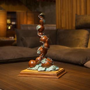 ZW五福临门铜葫5芦摆家居装 饰彩品客件厅F76M5755玄关办公室工艺