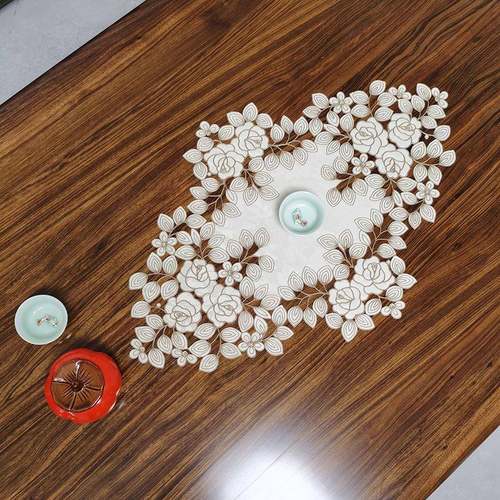 中式欧式垫布艺绣花布茶几桌巾桌旗桌镂空盖巾桌餐垫餐桌垫桌FS75