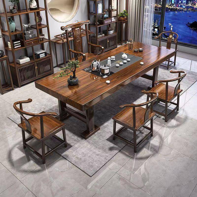 新中约式物实木大板茶茶桌一实木大板体一整套储台简茶几家用办公