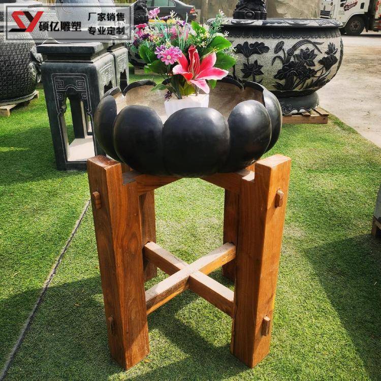 石雕缸头花盆青石风水缸PXM荷花鱼石盆室内庭院鱼水槽养石鱼摆件