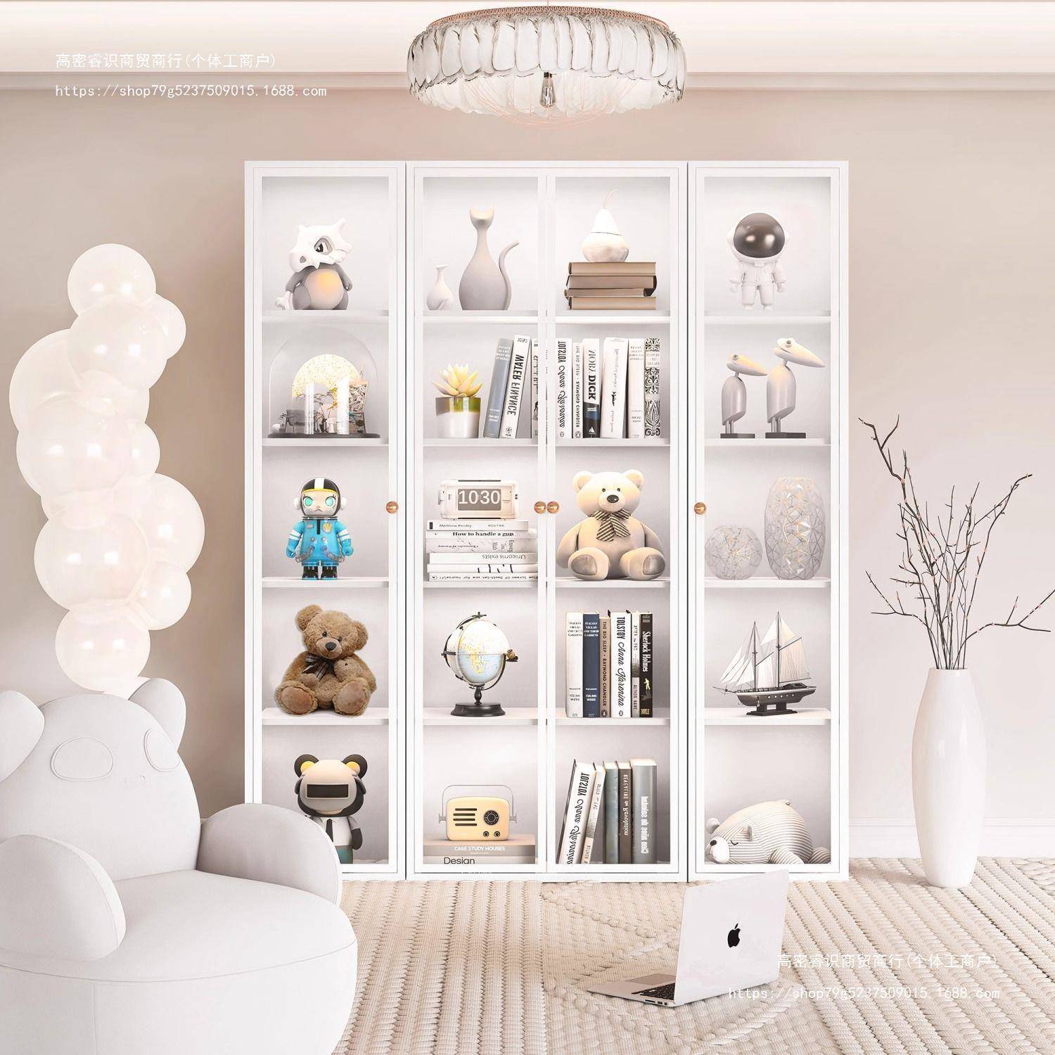 GJO铁艺书柜家玻璃门储物书柜儿童客收纳柜落地铁皮展示柜厅置用