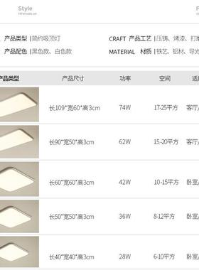 超薄客厅灯现简约大气大灯大厅ZZG灯白色1代cm极吸简长方形主顶灯