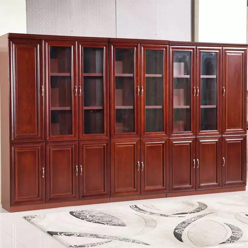 办公家具油漆书柜R-14贴实木皮书柜落地柜档柜资料老板柜柜带书玻
