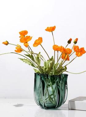 色璃琉璃花瓶件现代简约轻绿摆奢样板房客厅餐桌插干花玻4254软装