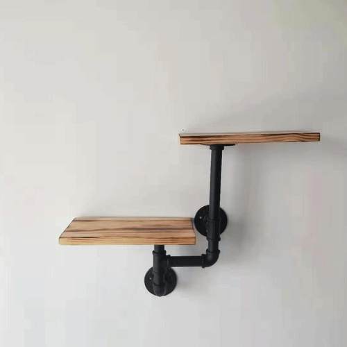 装loft复业古工风实水管墙上置物架木铁艺书架客厅壁挂一字COI隔