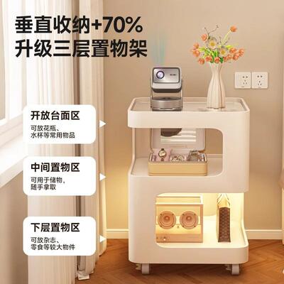 床头柜型小简现代家用可卧室约床头置物EAL架子带灯铁艺创意移动