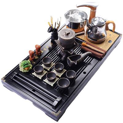 0套24年年余茶原矿黑盘紫砂茶具实木四合一有024装茶台全自动电磁