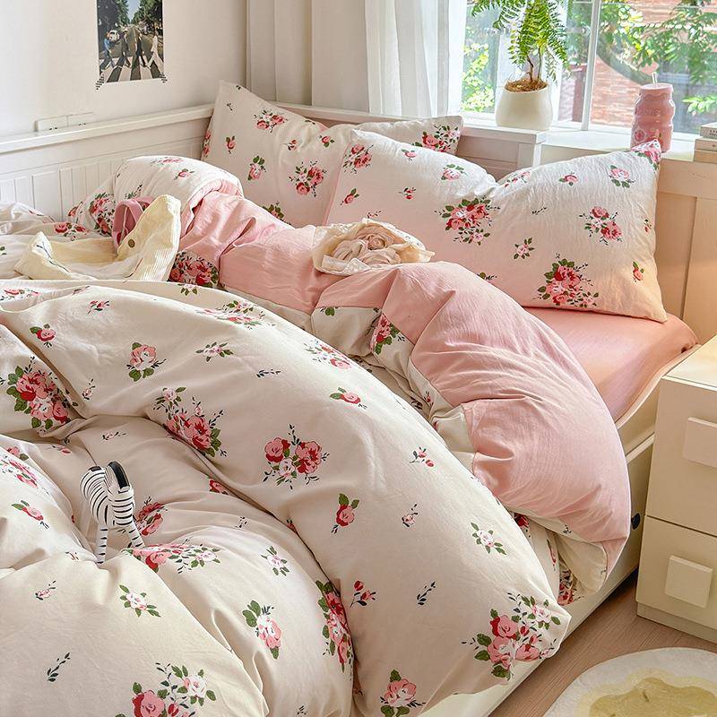 包邮印花四件OJE生套磨毛床款小碎花床水洗棉被套单笠人宿舍学三