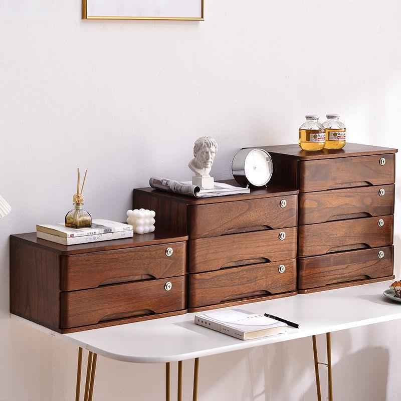 纳带锁木桌面收纳实抽AKT屉式多层盒桌上收柜杂物储物柜办公室整