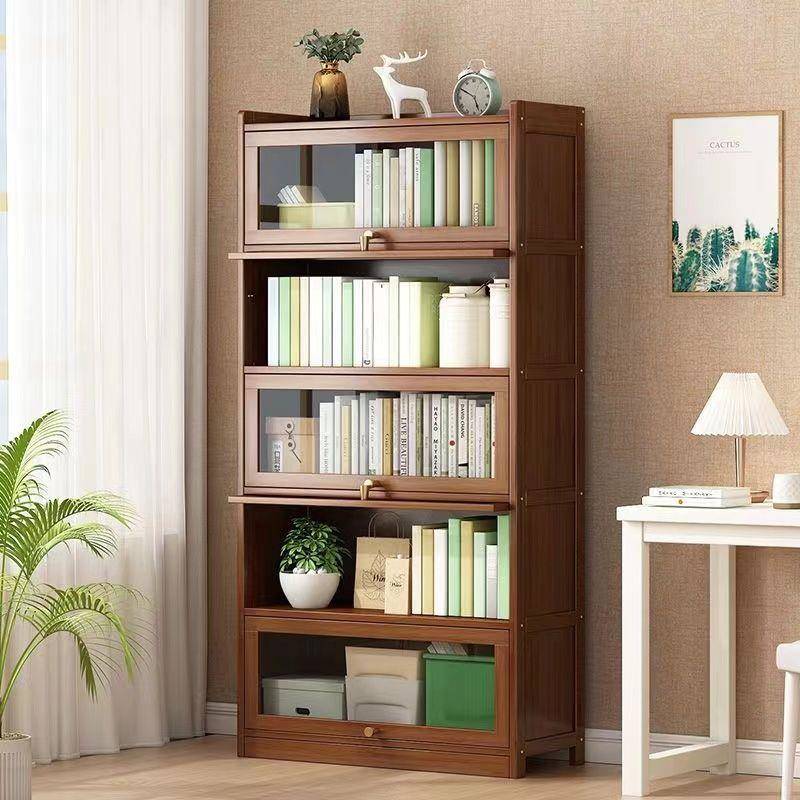 书架层置物用架落地简易实书柜XJF家防尘书架全封闭多翻盖收纳柜