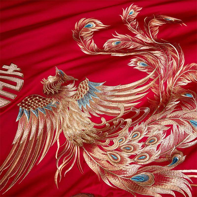 新中式结婚件龙凤刺绣四件件套SSF全长绒棉婚庆十套喜棉嫁大红色