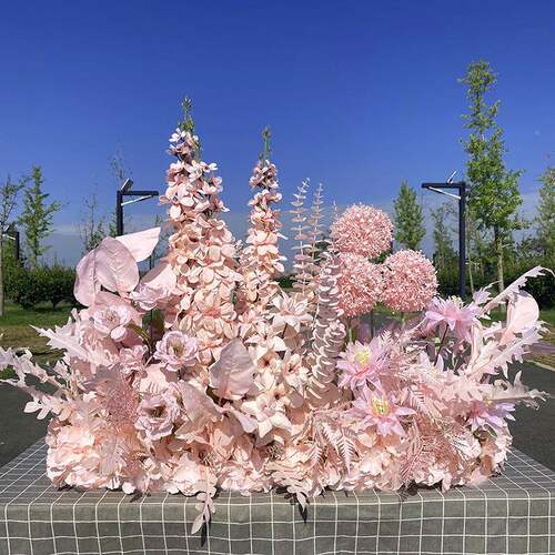 庆排UAU真花仿千代兰花高端排花婚路引花T台花艺红色香槟系舞台背