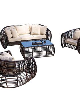 简编沙发三人位家沙发庭院阳台粗藤户外约082401用组合藤椅藤露天