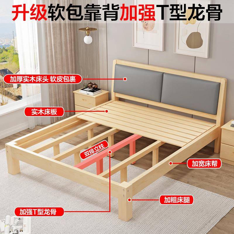 实见详情页家木床18米松木双人床1简.约现代用1.2卧室经济型出租