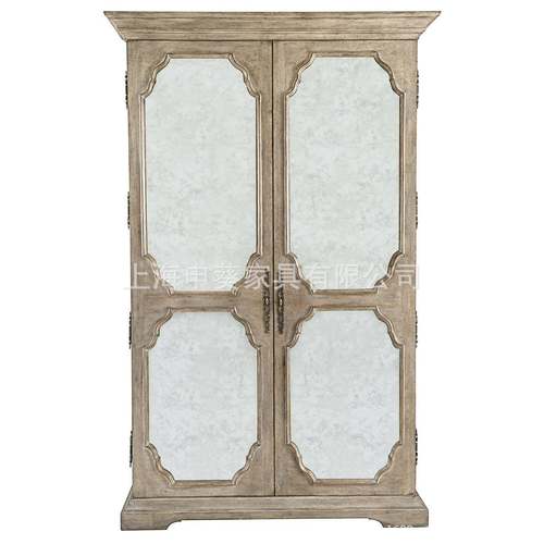 美式乡村复古风做旧储物衣橱卧室实木轻奢雕花收纳衣柜别墅样板房