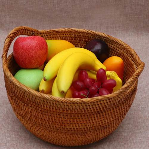 家用时尚简约把手款水果篮收纳筐客厅圆形水果盘置物篮椭圆果篮