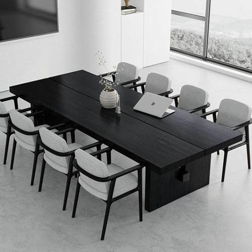 实木长桌现代简约会议桌原木大板桌设计师黑色阅览室书桌长条桌