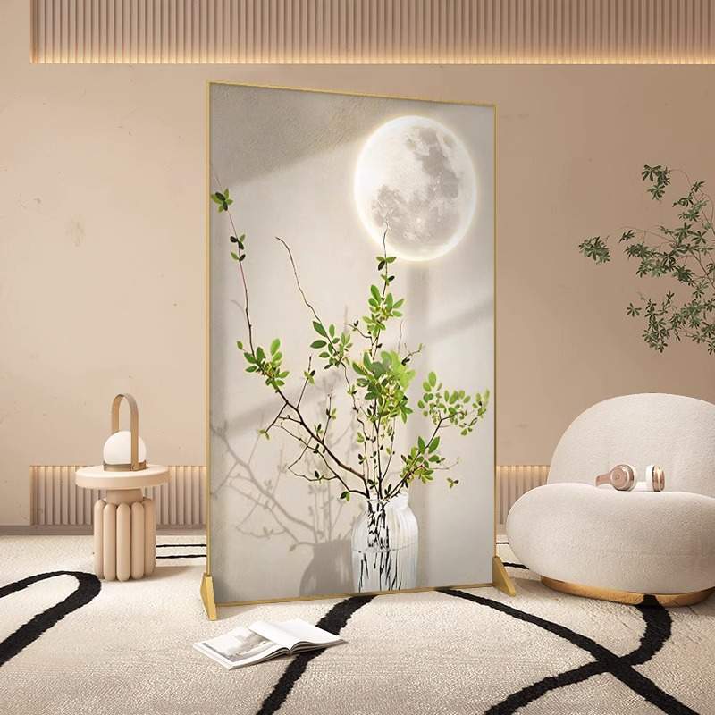 北欧奶油风入户屏风隔断客厅移动遮挡现代简约绿植玄关铝合金座屏