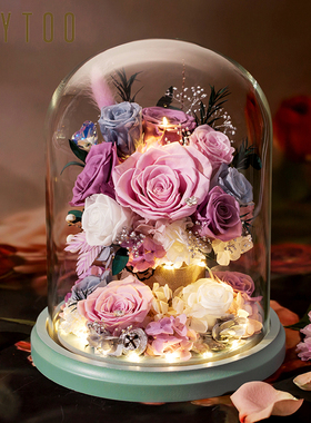 saytoo永生花康乃馨繁花抱抱桶玫瑰花七夕情人节送女友生日礼物