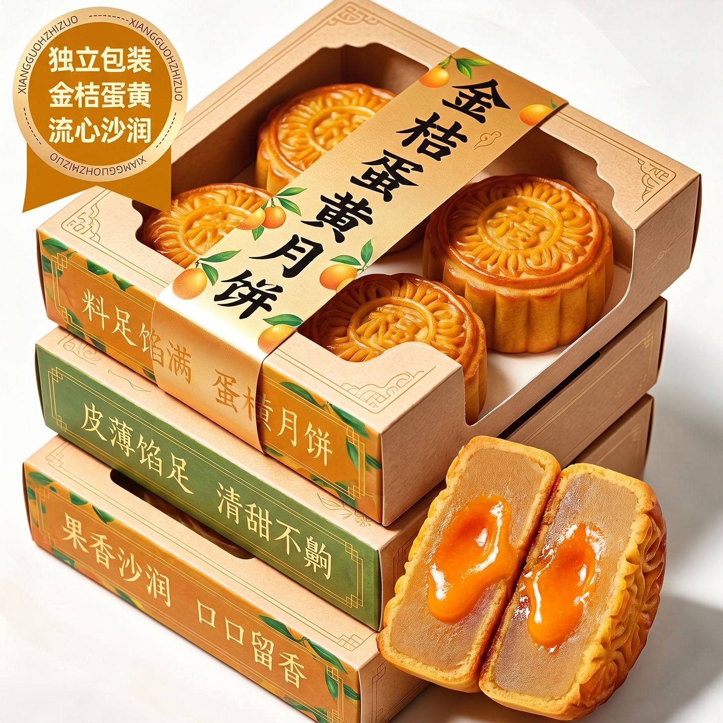 广式金桔蛋黄月饼官方旗舰店手工传统低糖无添加糕点中秋月饼送礼