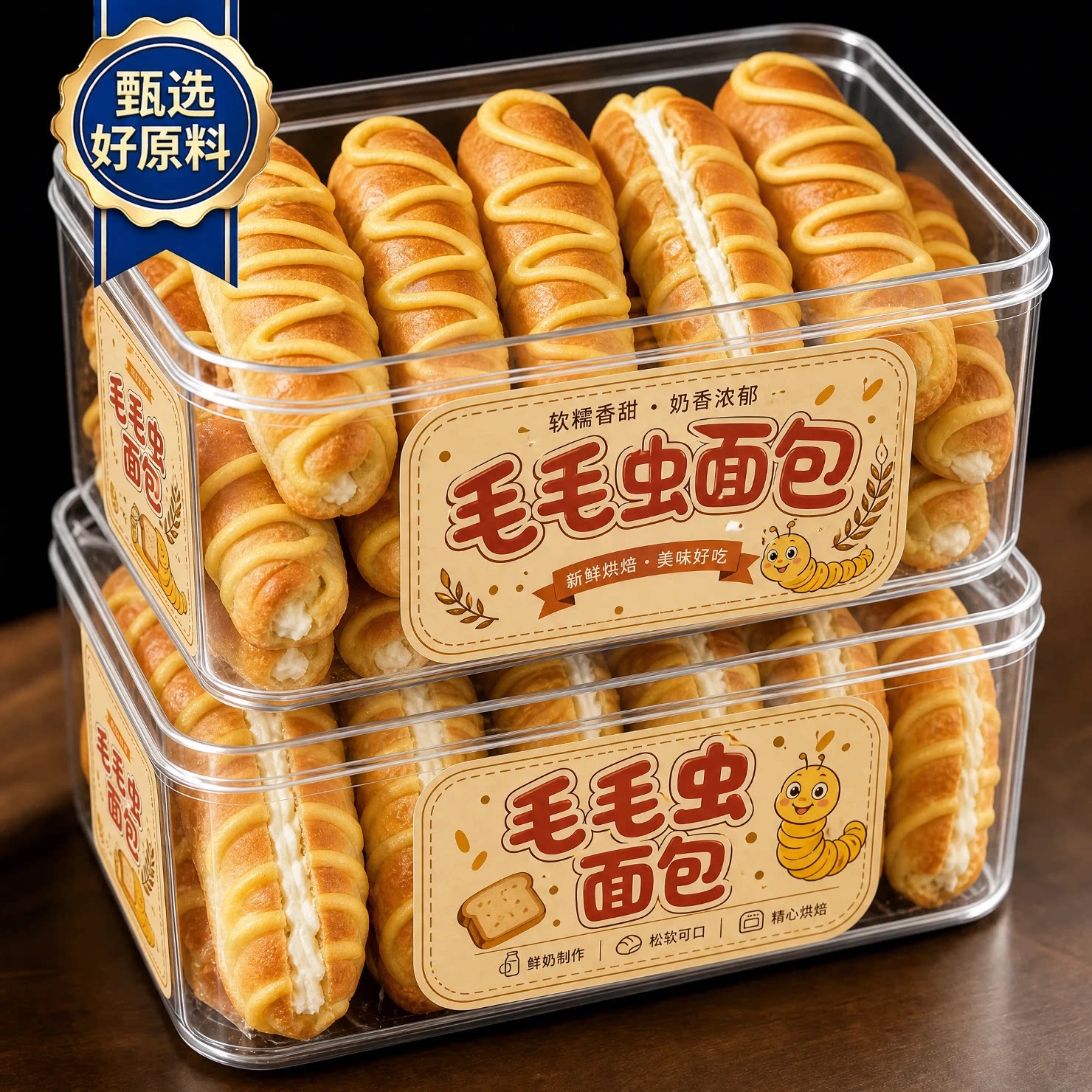 毛毛虫面包奶油夹心独立包装袋装图片