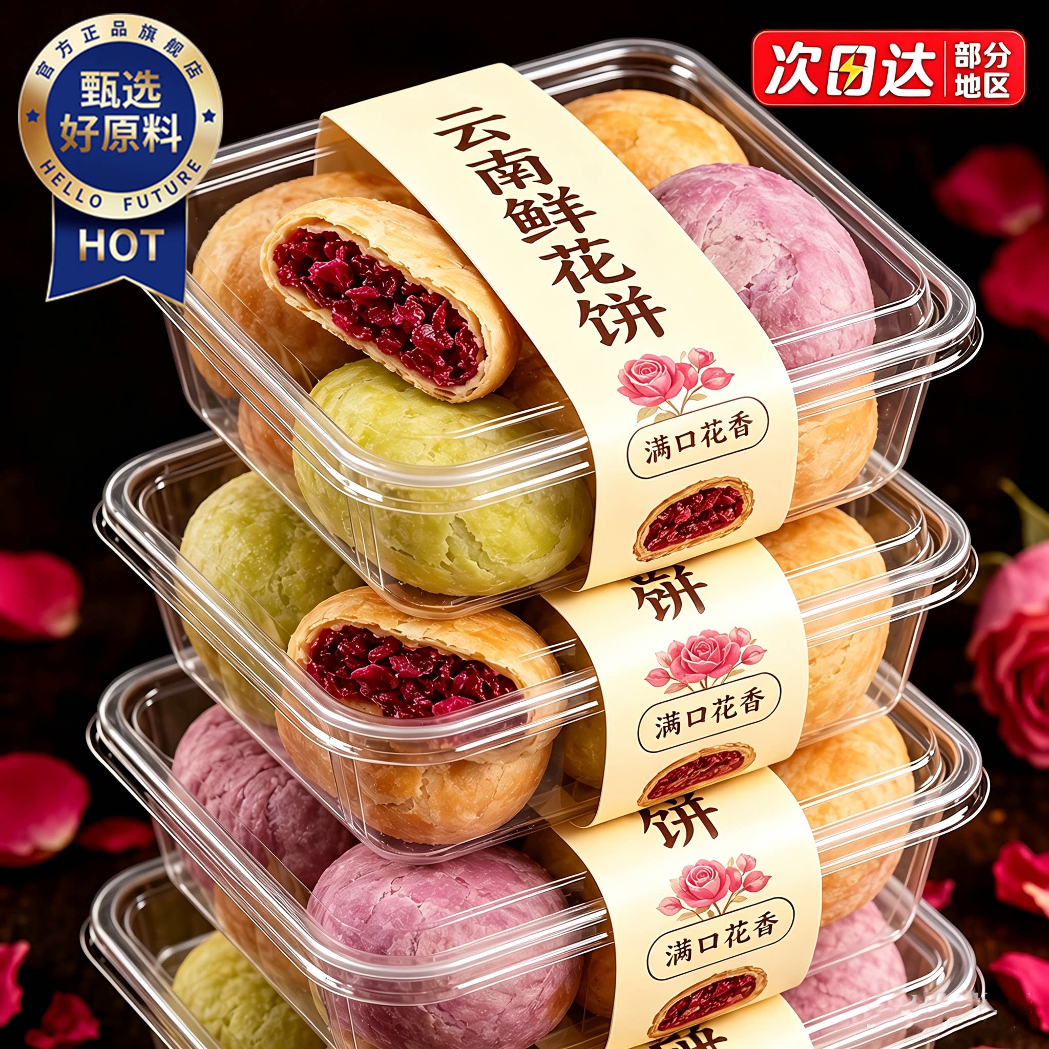 农科院鲜花饼云南特产官方旗舰店玫瑰现烤正宗传统老字号丽江抹茶