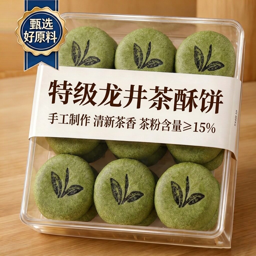 央妈推荐！龙井茶饼杭州西湖特产绿茶点心金陵方旗舰店茉莉大红袍