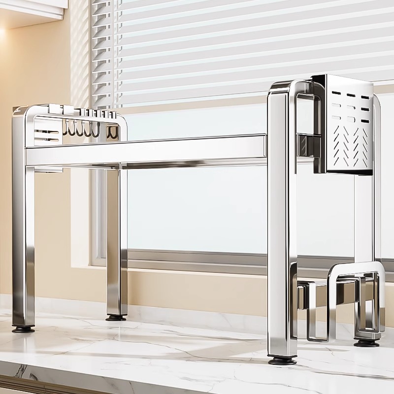 居美适不锈钢可伸缩厨房微波炉置物架多功能台面电饭锅烤箱收纳架