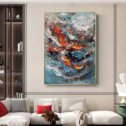 纯手绘油画厚油抽象玄关画大幅落地画现代别墅客厅挂画立体肌理画