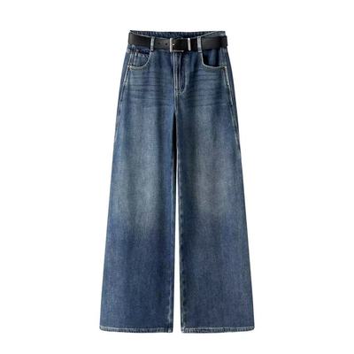 时尚百搭高腰直筒阔腿休闲牛仔裤