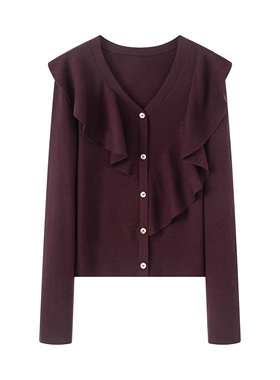 arioseo品艾诺丝官方旗舰店2025冬新花边针织开衫V领外套AC01569