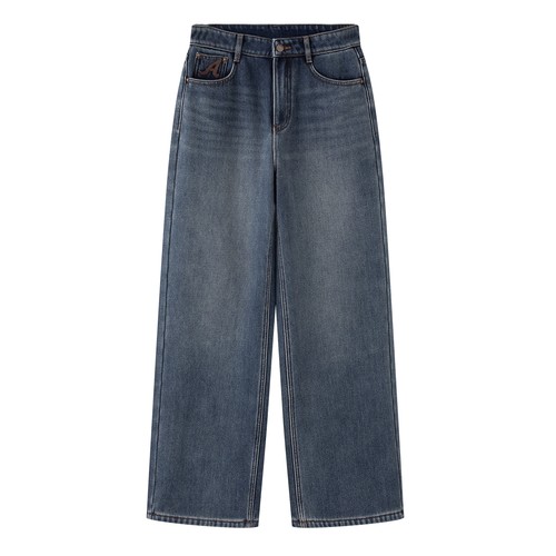 高腰百搭直筒加绒牛仔裤女