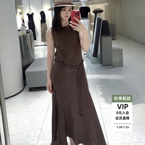 夏款收腰亚麻无袖连衣裙