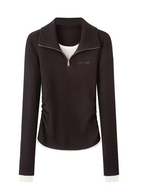 arioseo品艾诺丝官方旗舰店2025冬新拼接半开立领针织衫AR804115A