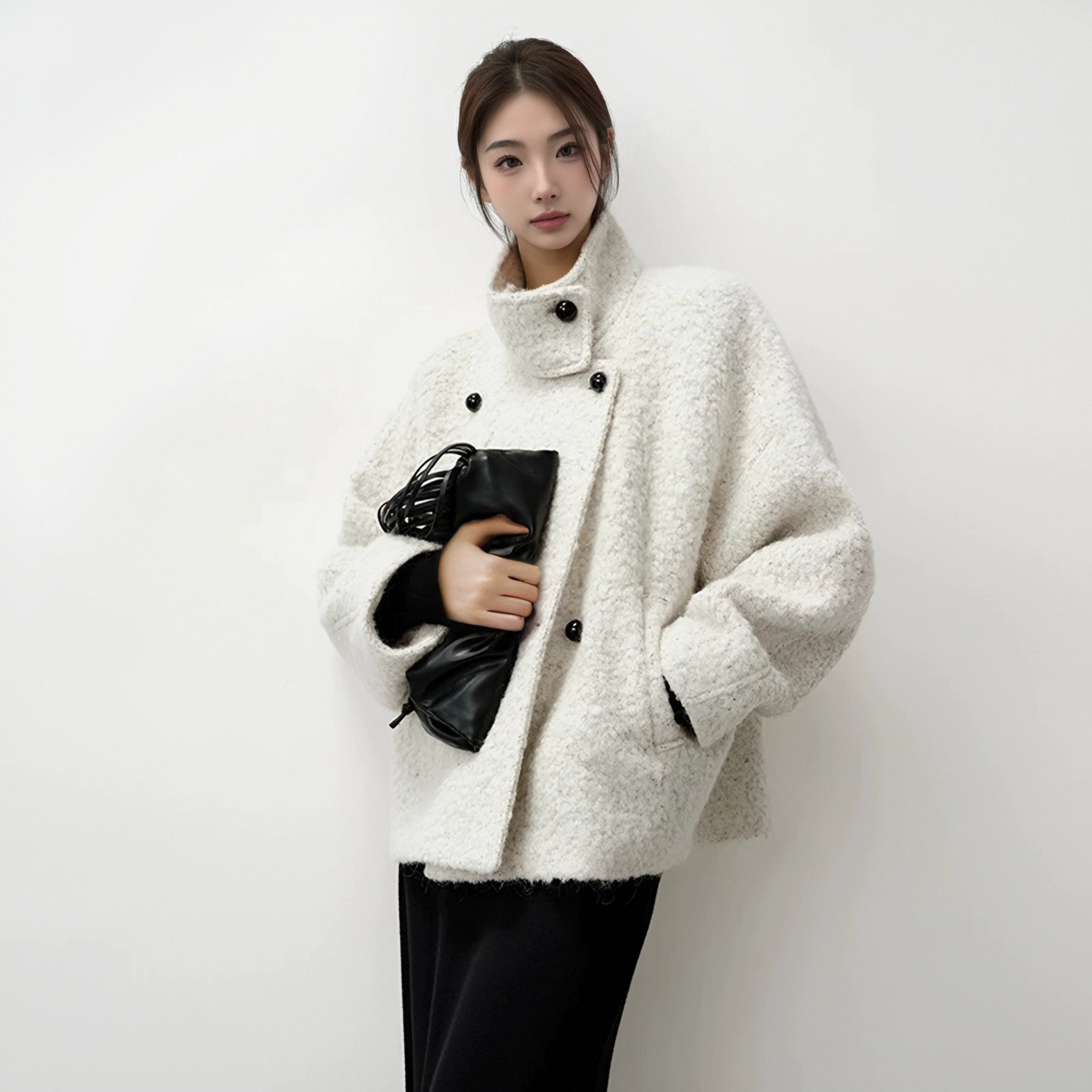 冬款宽松立领羊羔毛外套女